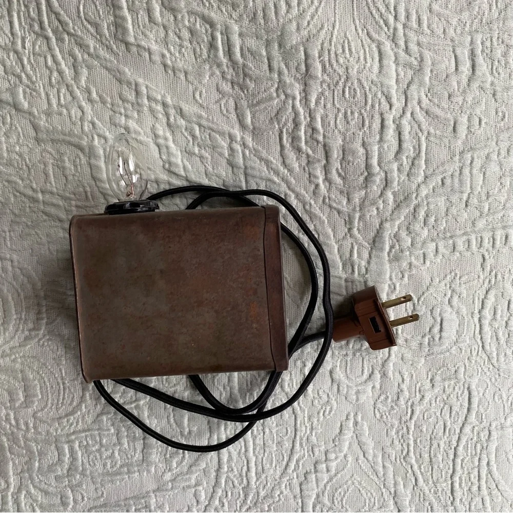 VINTAGE Mini Lamp Refined Camphor Tin Metallic Side Lamp Handmade Brown Lantern